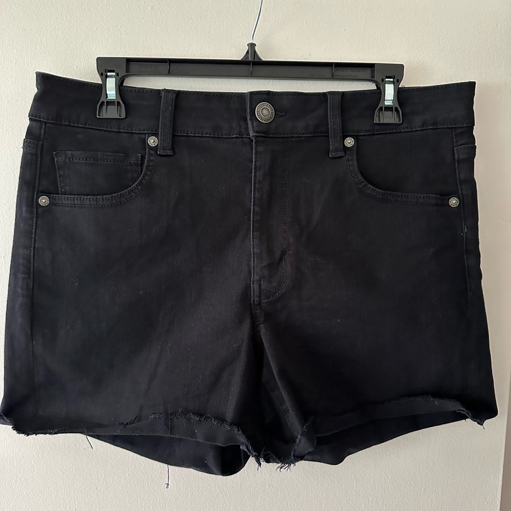 American Eagle Outfitters Black Jean Shorts Distressed Cut-Off